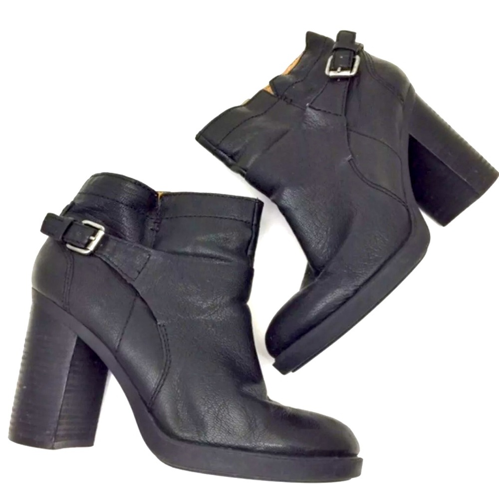 NINE WEST VINTAGE AMERICA $198 Black Pebbled Leather Block Heel Ankle Bootie 8.5